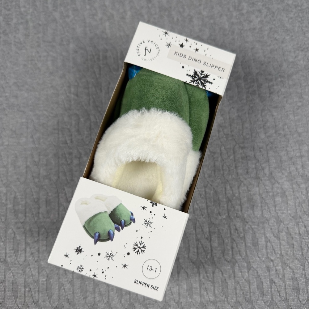 Dino Slippers for Kids - Green and Cream